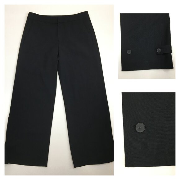 VINCE Black Wool Blend Button Hem Cropped/Ankle Dress Pant